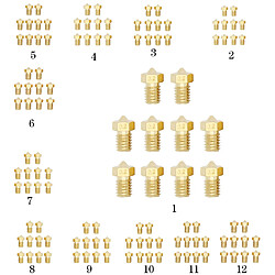 Buse d'extrudeuse en laiton de 10 morceaux pour le fil m6 de l'imprimante 3d de 1.75mm 0.2mm pas cher