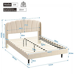 Avis KOMHTOM Lit rembourré beige 160 * 200, velours avec lumière LED à détection de mouvement sous la tête de lit, matelas non inclus