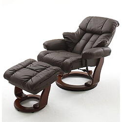 Inside 75 Fauteuil relax CLAIRAC assise en cuir marron pied en bois noyer avec repose pied