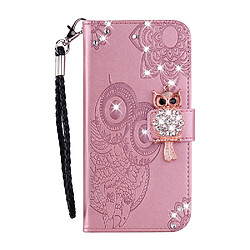 Etui en PU + TPU décor en strass avec support et motif hibou imprimé or rose pour votre Apple iPhone 13 6.1 pouces