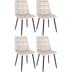 Decoshop26 Lot de 4 chaises de salle à manger coutures forme carrées en tissu velours crème pieds en métal noir 10_0001781