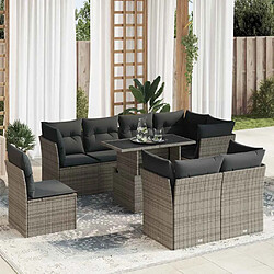 vidaXL Salon de jardin 9 pcs avec coussins gris résine tressée