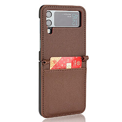 Coque en TPU + PU texture litchi avec porte-carte marron pour Samsung Galaxy Z Flip3 5G