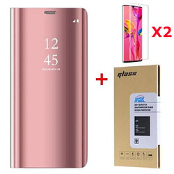 Coque Etui Rabat Miroir Rose pour Samsung S20 + 2 Verres Trempes Little Boutik®