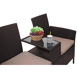 Avis Mendler Banc avec table en polyrotin HWC-E24, banquette de jardin, meuble de jardin 132cm ~ marron, coussin crème