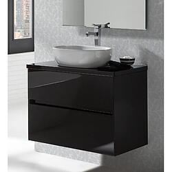 Pegane Ensemble de salle de bain coloris noir avec vasque à poser + miroir + colonne - Longueur meuble 100 x Profondeur 46 x Hauteur 56 cm