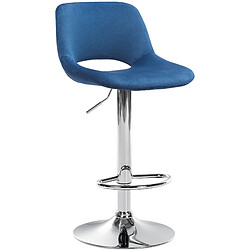 Decoshop26 Tabouret de bar chaise haute x1 avec repose-pieds en velours bleu piètement métallique chromé 10_0004591