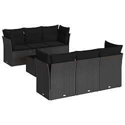 vidaXL Salon de jardin 7 pcs avec coussins noir résine tressée