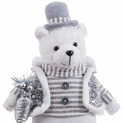 BigBuy Christmas Décorations de Noël Blanc Gris Métal Tissu ours polaire 20 x 10 x 33 cm