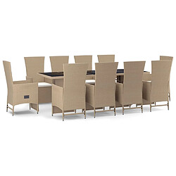 vidaXL Ensemble à manger de jardin et coussins 11 pcs beige poly rotin