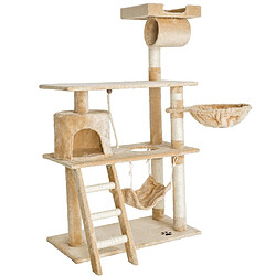 Helloshop26 Arbre à chat griffoir grattoir niche jouet animaux peluché beige 141 cm 08_0000513