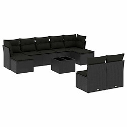 Maison Chic Salon de jardin 10 pcs avec coussins | Ensemble de Table et chaises | Mobilier d'Extérieur noir résine tressée -GKD96388