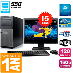 PC Tour DELL 7010 Ecran 22" Core I5-2400 RAM 16Go Disque 120 Go SSD Wifi W7 - Occasion