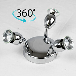 Corep Plafonnier rond metal chrome 3 spots orientables Applique plafond halogene GU10 42 W