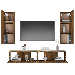 Maison Chic Ensemble de meubles TV 4 pcs | Banc TV Moderne pour salon | Meuble de Rangement - Chêne fumé Bois d'ingénierie -MN84980 pas cher