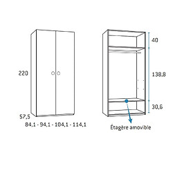 Inside 75 Armoire 2 portes longues 114,1 x 57,5 x 220 cm