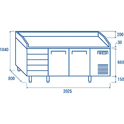 COOLHEAD Table Pizza Réfrigérée 2 Portes 5 Tiroirs - Profondeur 800 - Cool Head