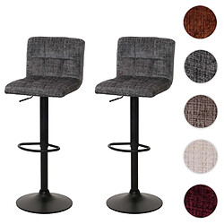 Mendler Lot de 2 tabourets de bar HWC-G87, tabouret de bar, réglable en hauteur pivotant, tissu chenille (465g/m²) ~ gris foncé