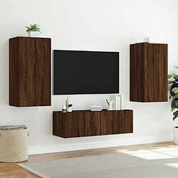 Maison Chic Lot de 3 Meuble TV muraux, Banc TV avec lumières LED pour salon, Meuble de rangement chêne marron -GKD55919 pas cher