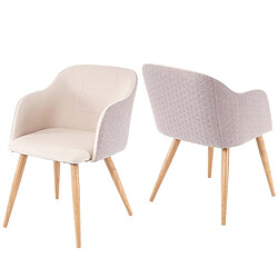 Decoshop26 Lot de 2 chaises de salle à manger design rétro accoudoirs tissu/textile crème-beige 04_0000363