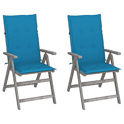 vidaXL Chaises inclinables de jardin lot de 2 et coussins Bois acacia