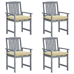 vidaXL Chaises de jardin et coussins lot de 4 Gris Bois acacia massif