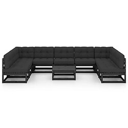 Avis Maison Chic Salon de jardin 10 pcs + coussins - Mobilier/Meubles de jardin - Table et chaises d'extérieur Noir Bois de pin massif -MN24495