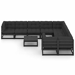 Avis Maison Chic Salon de jardin 10 pcs + coussins - Mobilier/Meubles de jardin - Table et chaises d'extérieur Noir Bois de pin massif -MN71391