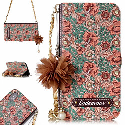 Wewoo Coque pour iPhone X Impatiens Balsamina Motif Horizontal Housse en cuir avec porte-cartes et fentes cartes fleur perle ornement chaîne