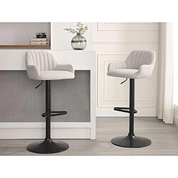 Vente-Unique Tabouret de bar en tissu et métal noir - Hauteur réglable - Crème - ELEANA