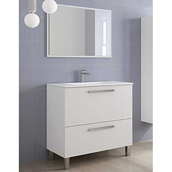 Dansmamaison Meuble vasque 2 tiroirs 80 cm + vasque + miroir Blanc Brillant - BANRU