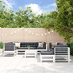 Maison Chic Salon de jardin 10 pcs + coussins - Mobilier/Meubles de jardin - Table et chaises d'extérieur blanc bois massif -MN99517