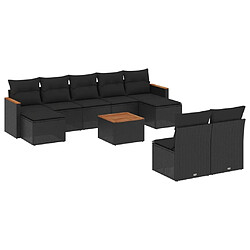 Maison Chic Salon de jardin 10 pcs avec coussins | Ensemble de Table et chaises | Mobilier d'Extérieur noir résine tressée -GKD41788