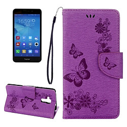 Wewoo Housse Étui Violet pour Huawei Honor 5c fleurs pressées motif papillon horizontal en cuir flip avec support & Slots de cartes Portefeuille & Longe