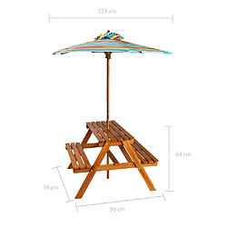 vidaXL Table à pique-nique et parasol enfants 79x90x60cm Acacia solide pas cher