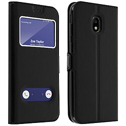 Avizar Housse Samsung Galaxy J3 2017 Etui Double Fenêtre Coque Silicone Gel - noir