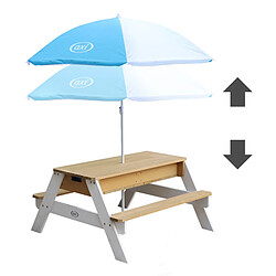 AXI Nick Table Sable et Eau / Table Pique Nique avec Parasol, Bois BLANC & Marron | Table Jeux d'eau avec Couvercle, Boîtes de Rangement & Parasol | Table d eau Extérieur pour le jardin - 95x97x48cm pas cher