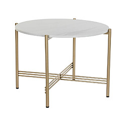 Pegane Table d'appoint en marbre et métal coloris blanc doré - diamètre 65 x hauteur 45 cm