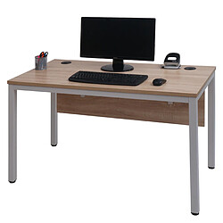 Decoshop26 Bureau table d'ordinateur avec paroi arrière et canaux de câbles 120x60 cm en métal blanc et MDF couleur naturel 04_0006050