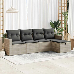 vidaXL Salon de jardin 5 pcs avec coussins gris clair résine tressée