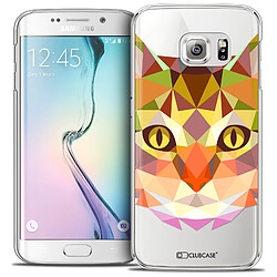 Caseink Coque Housse Etui Galaxy S6 Edge [Crystal HD Polygon Series Animal - Rigide - Ultra Fin - Imprimé en France] - Chat