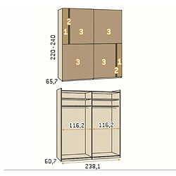 Avis Inside 75 Armoire 2 portes coulissantes Noa 238,1x220 caisse Tundra façade Tundra Pizzara Laquée Gris Laquée