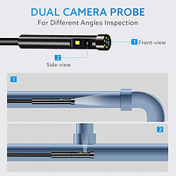 Endoscope à double objectif 1080p, endoscope avec écran IPS de 5", caméra d'inspection ultra-fine de 5 mm avec 7 lumières LED, carte de 32 Go, batterie de 3500 mAh, caméra serpent avec câble étanche de 16,5 pieds, étui rigide portable