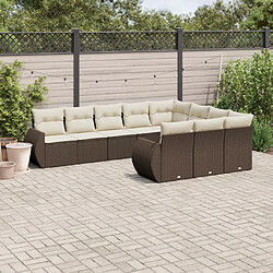 vidaXL Salon de jardin 10 pcs avec coussins marron résine tressée