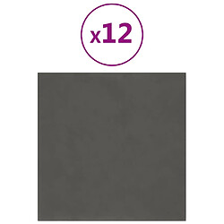 vidaXL Panneaux muraux 12 pcs Gris foncé 30x30 cm Velours 1,08 m²