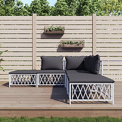 vidaXL Salon de jardin avec coussins 5 pcs blanc acier