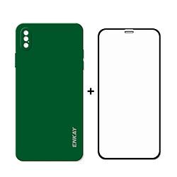 Coque en silicone colle complète liquide 0.26mm 9H 2.5d souple vert pour votre Apple iPhone XS Max