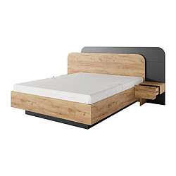 Avis Vente-Unique Lit avec chevets 160 x 200 cm - Avec LEDs - Coloris : Naturel et anthracite + Sommier + Matelas - DESADO