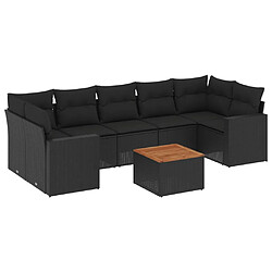 vidaXL Salon de jardin 8 pcs avec coussins noir résine tressée