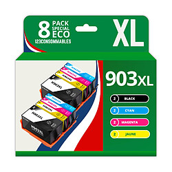 123CONSOMMABLES - 903 XL - Cartouche compatible avec HP 903 903XL Cartouches d'encre pour HP Officejet 6950 6960 Officejet Pro 6960 6970 (pack de 8) 